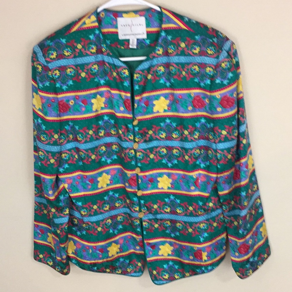Vintage 80s Safe Silk by Adrianna Papell Floral Silk Dressy Blazer Size 12